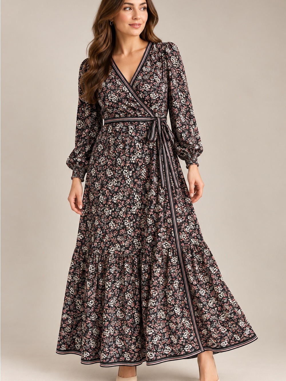 *brandnew w tags* Max Studio Floral Wrap Maxi Dress in Black and Pink